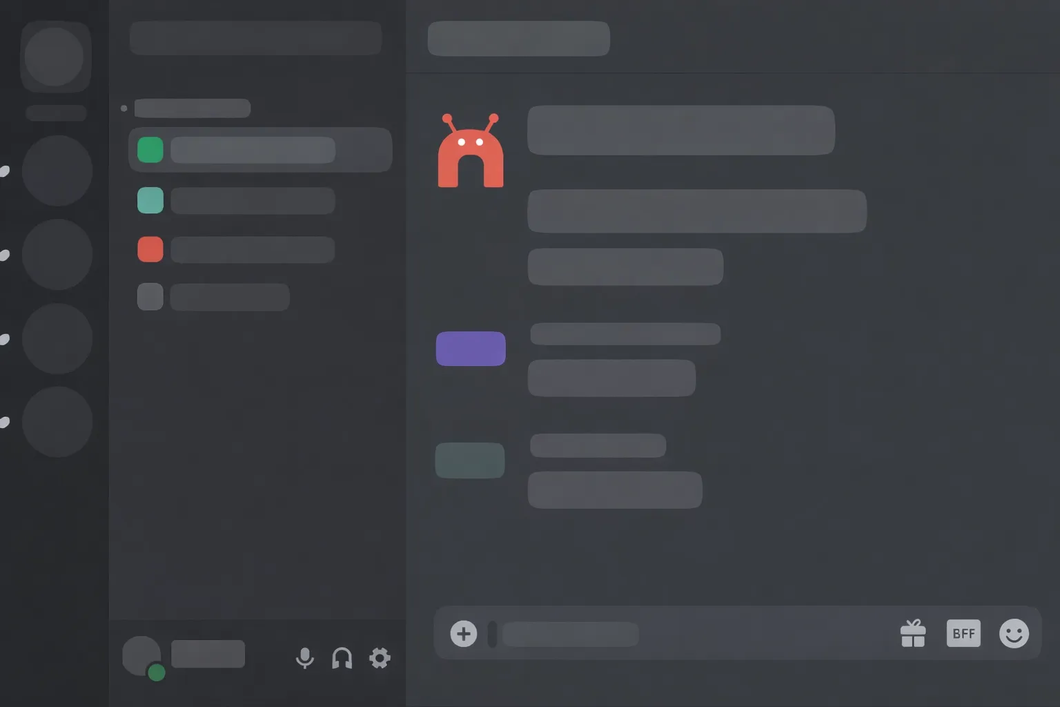 Blurred Discord sidebar screenshot showing project categories and channel status prefixes (project/client names redacted).
