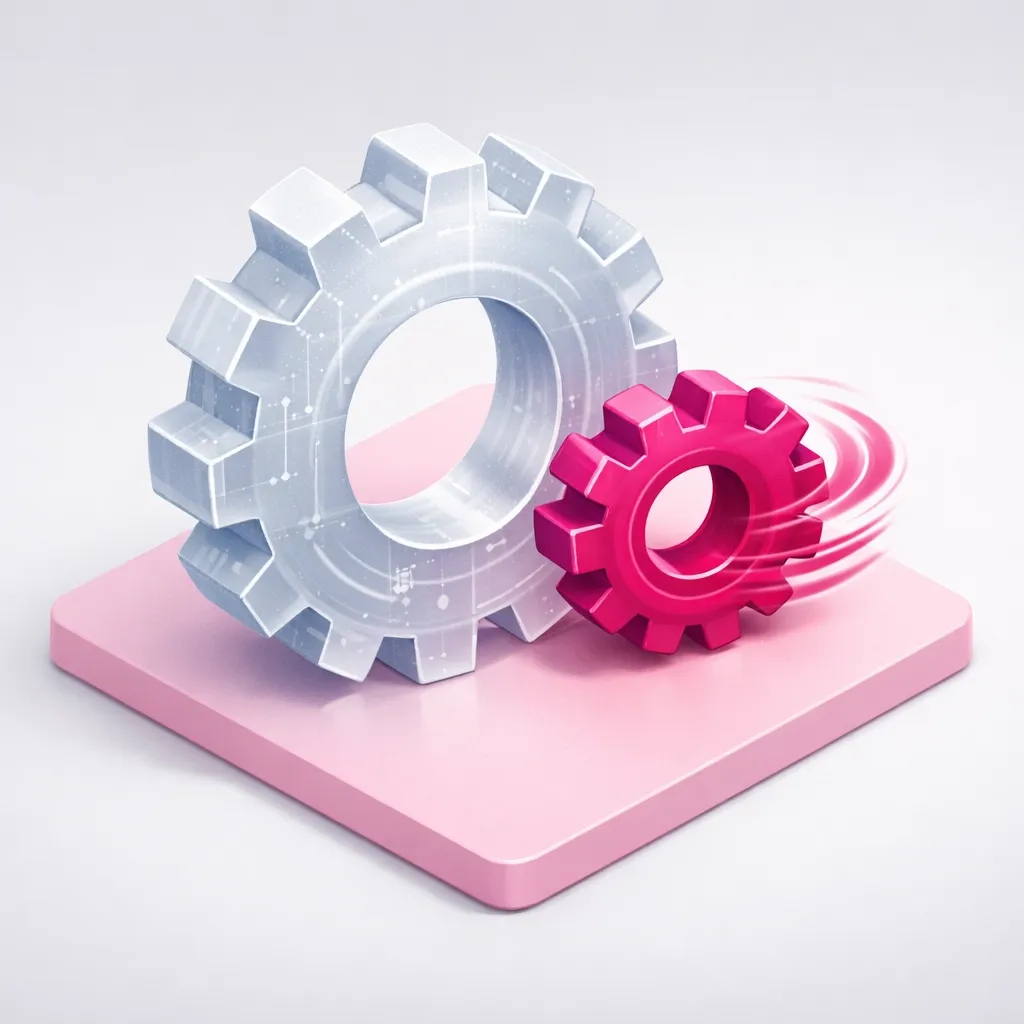 Interlocking gears symbolizing the synergy between enterprise stability and custom software development speed.