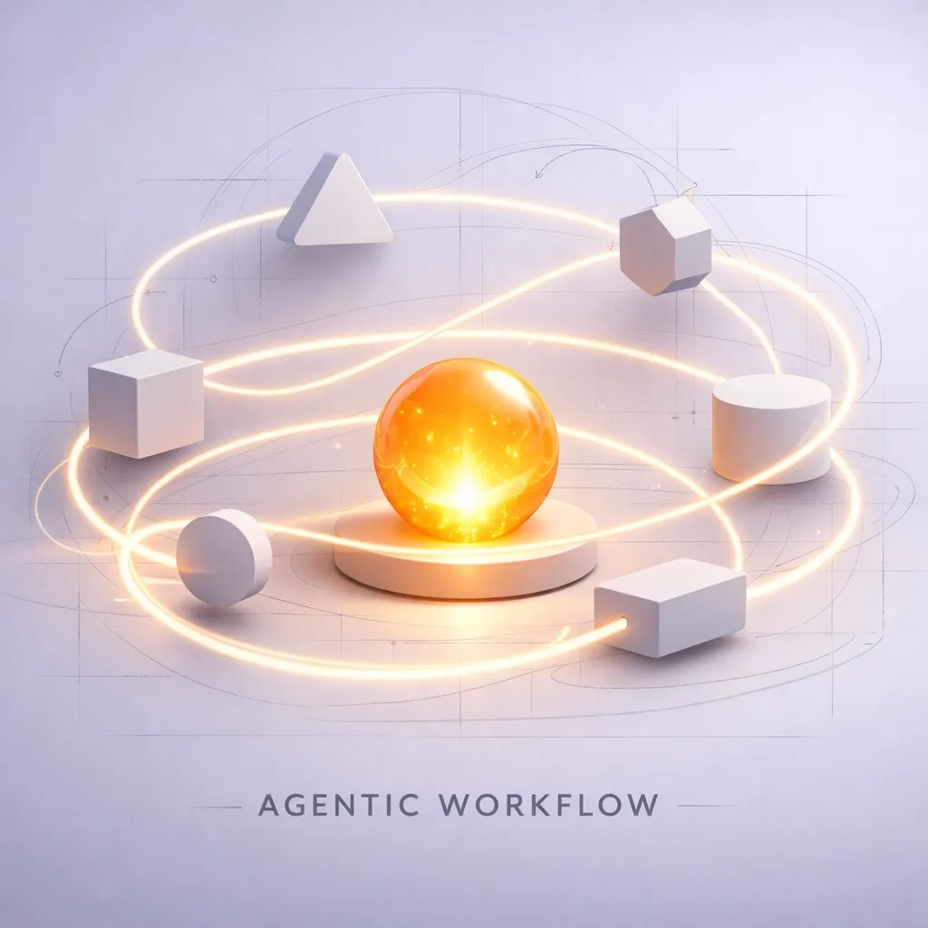 Minimalist illustration of an agentic software architecture pattern showing iterative reasoning loops for AI-native apps.