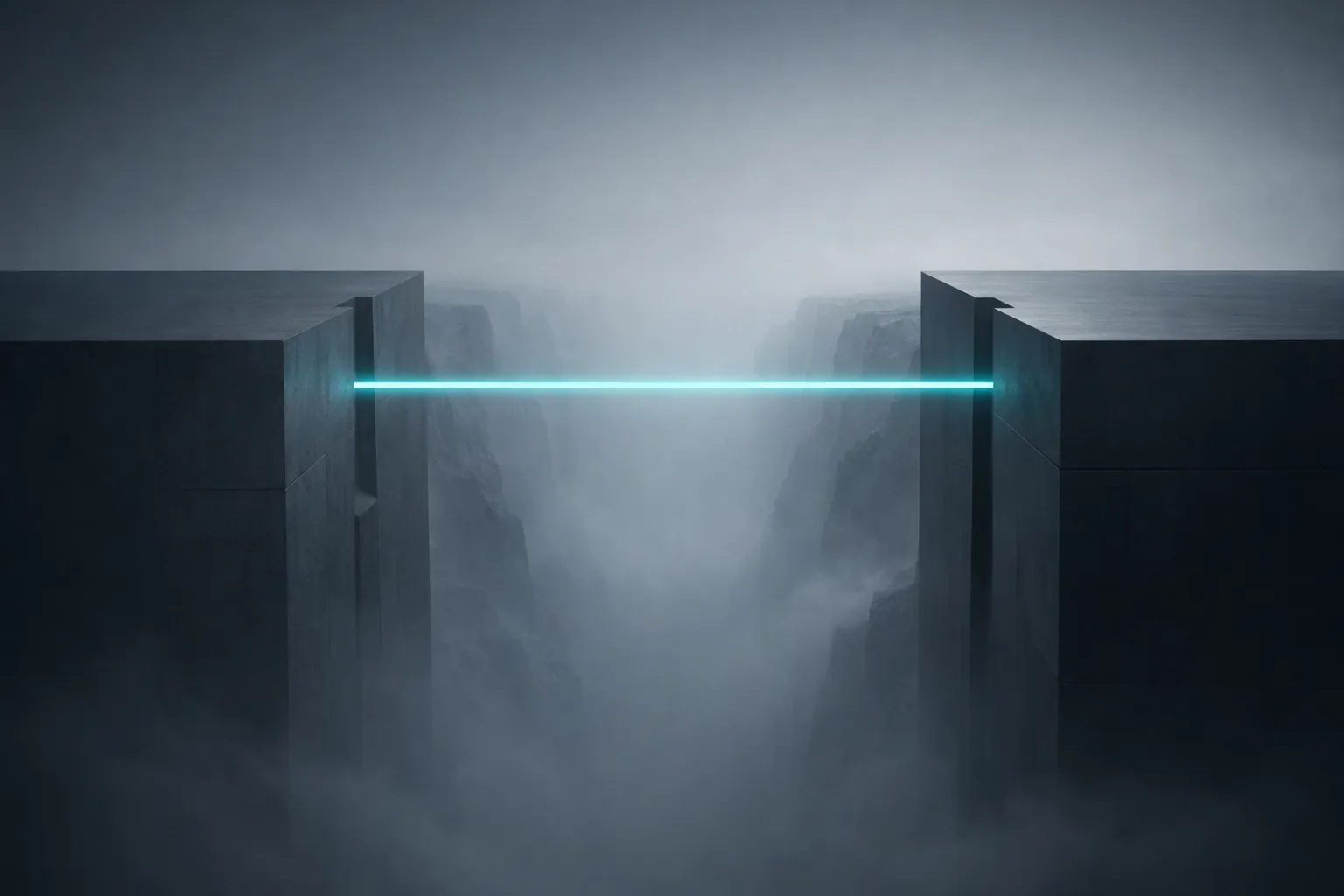 A glowing beam bridging two structures, representing the alignment of stakeholder goals and technical engineering.