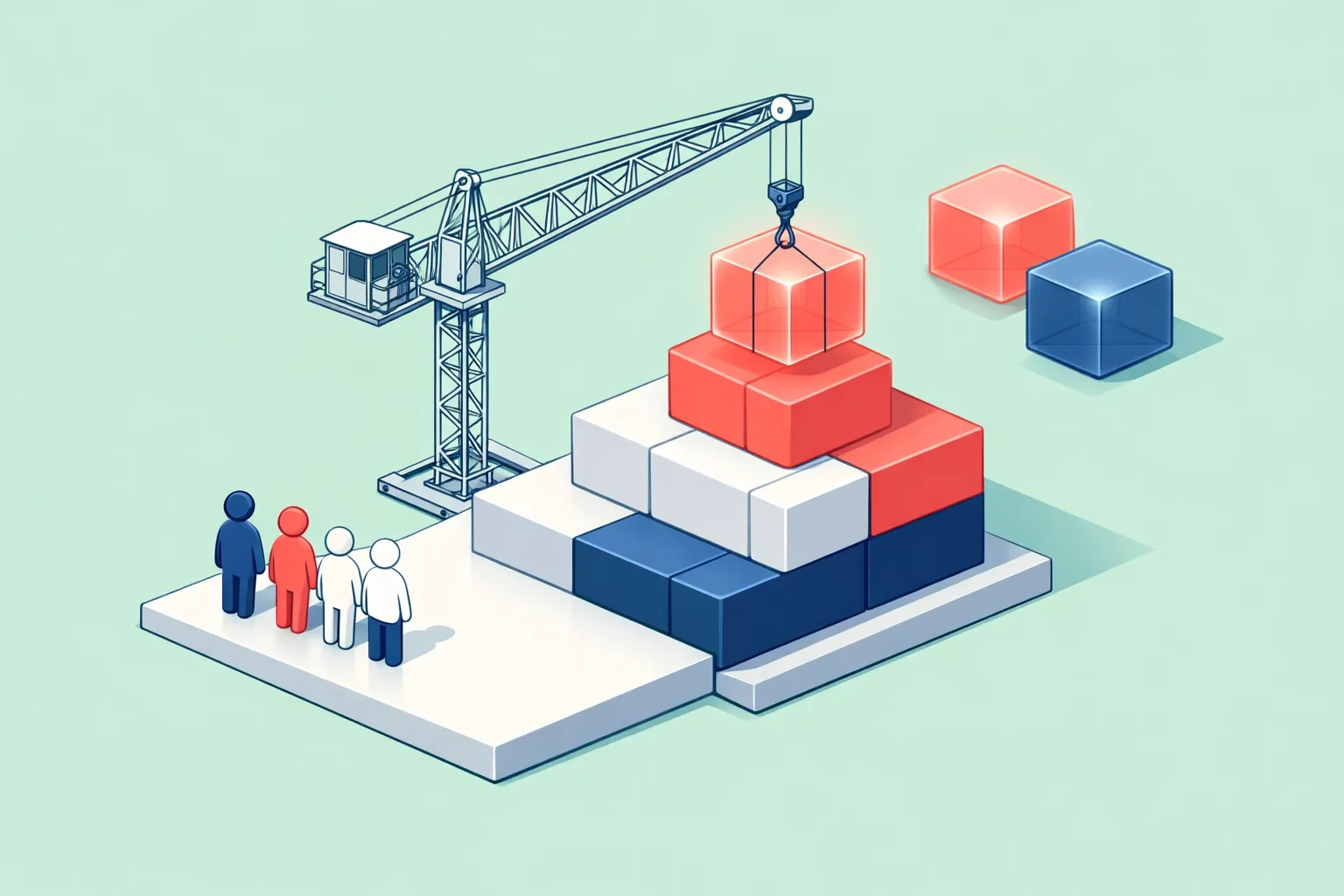 Modular blocks being added to a platform, symbolizing rapid agency scaling with white-label software development teams.