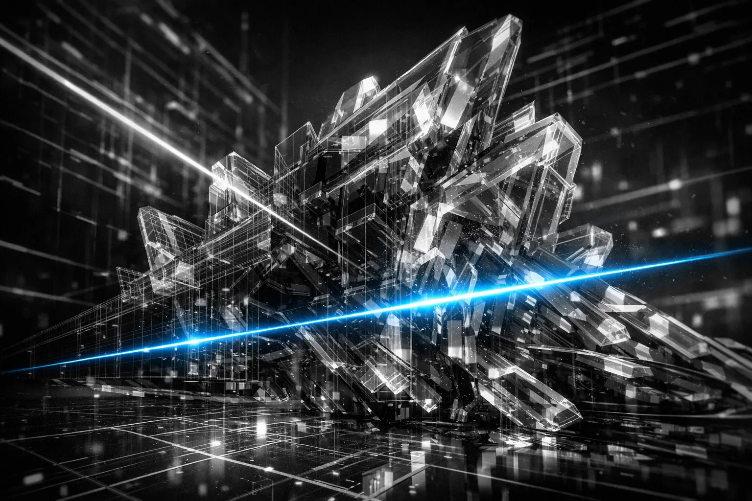 A structural grid being scanned, illustrating the transition from technical documentation to high-performance software.