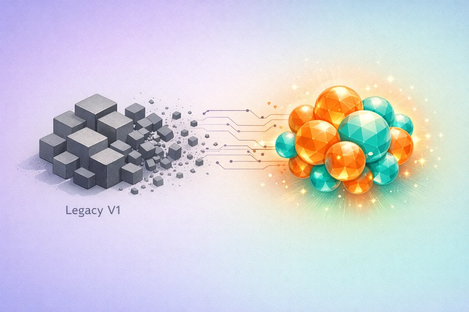 Illustration showing the evolution from legacy systems to AI-native startup MVP development.